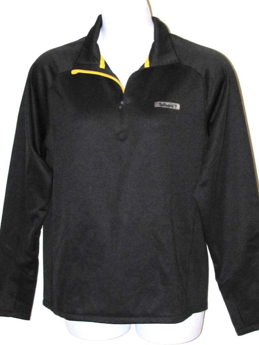 Timberland Men's Pullover Top Medium Black 1/4 Zip Yellow Details Athletic